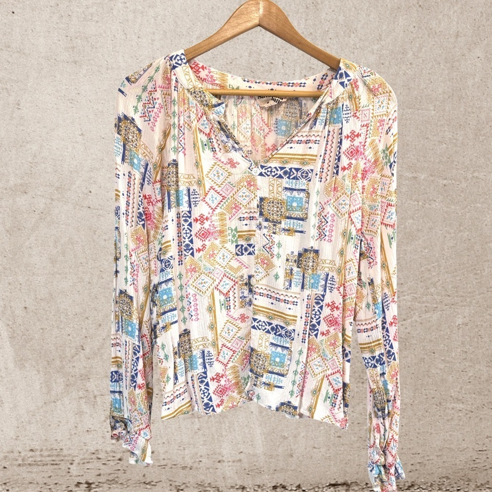 Savanna Jane Pink and Blue Graphic Long Sleeve Blouse